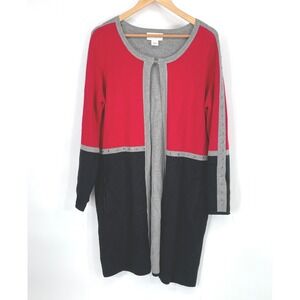 Peck & Peck Womens XL Open Cardigan Red Colorblock Studded Duster Sweater
